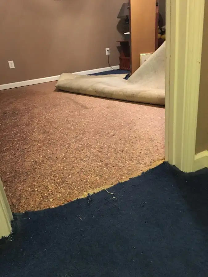 Carpet pad removal revealing water damage during Water Mitigation Services in Killeen