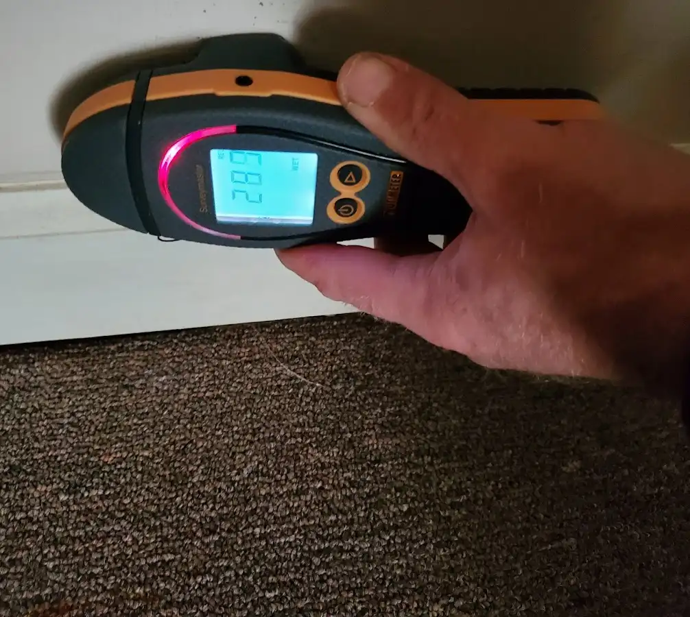 Moisture detection at baseboard during Burst Pipe Cleanup in Killeen